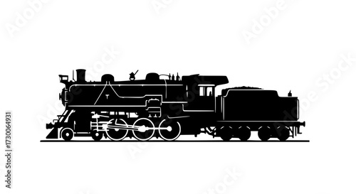 Vector art of a vintage steam locomotive, a powerful symbol of the industrial age, is captured in silhouette, showcasing its intricate details against an
