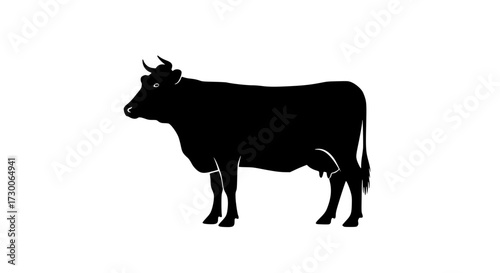 Vector art of a serene cow, a symbol of rural life and agriculture, is captured in silhouette, showcasing its gentle form and peaceful presence against an