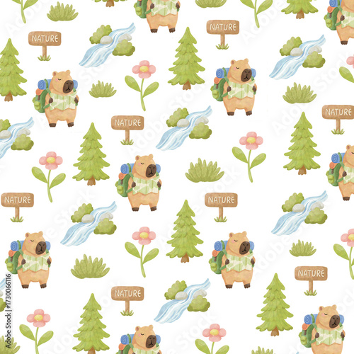 Capybara Camping Seamless Patterns
