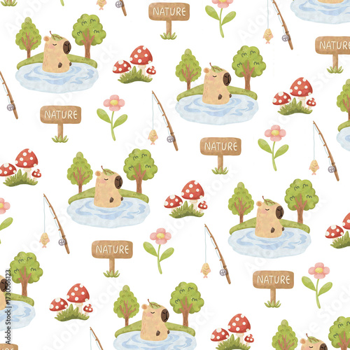 Capybara Camping Seamless Patterns