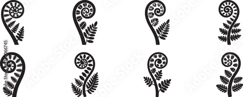 A set of fern leaf swirl silhouette vector illustration