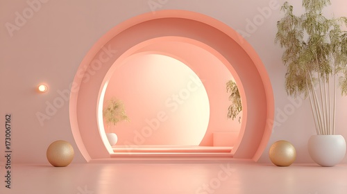 Blush Archway Corridor and Curtain – Elegant Product Backdrop