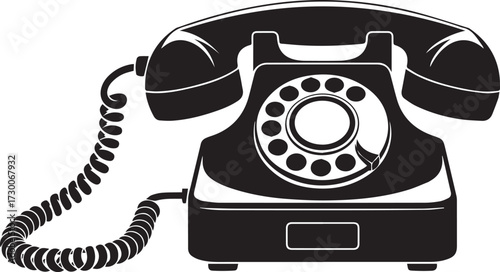 A rotary dial telephone silhouette vector illustration