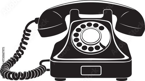 A rotary dial telephone silhouette vector illustration
