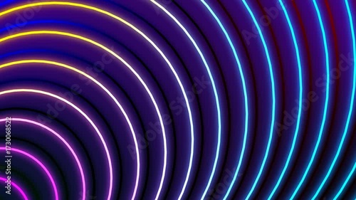 Wallpaper Mural Concentric Neon Arcs in Purple Pink Blue Yellow Against Dark Background abstract bright Torontodigital.ca