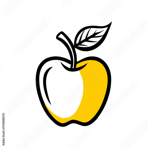 A stylized comic/doodle-style icon of an apple with a bold black outline and yellow fill, perfect for websites or blogs about education, health, food, nutrition, or technology branding.

