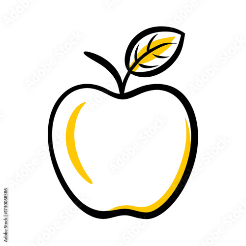 A stylized comic/doodle-style icon of an apple with a bold black outline and yellow fill, perfect for websites or blogs about education, health, food, nutrition, or technology branding.

