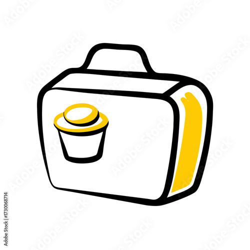 Line art icon of a briefcase with a cupcake symbol, representing a career in baking, food business, or creative entrepreneurship. Perfect for culinary blogs or food industry websites.


