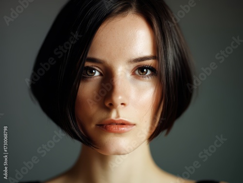 Young woman with short dark...