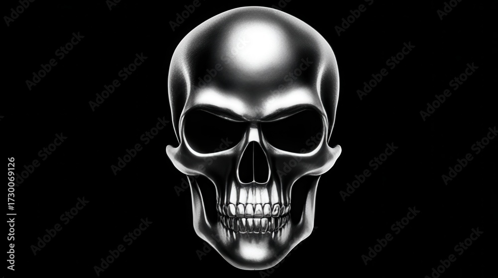 Fototapeta premium Metallic skull on black background
