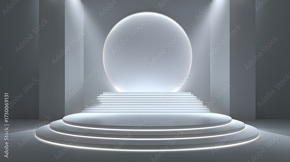 Fototapeta premium Clean Modern Architecture With Glowing Halo – Abstract Podium Steps