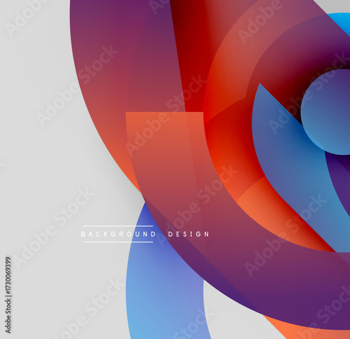 Abstract colorful shapes overlap, creating dynamic visual effect. Gradient hues blend smoothly, offering modern aesthetic.
