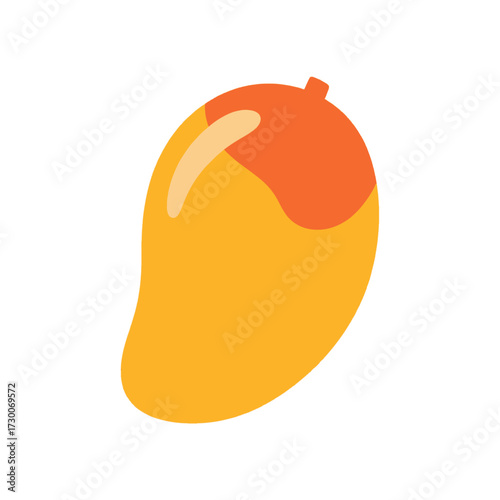 A simple, flat design illustration of a ripe yellow mango with an orange-red blush on top, set against a white background.