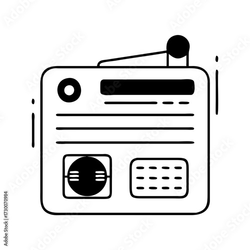 Vector art of simple line art illustration of a vintage radio with an antenna, isolated on a