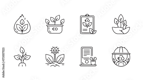 Eco-friendly icons set natural growth and sustainability concepts hand-drawn style vector