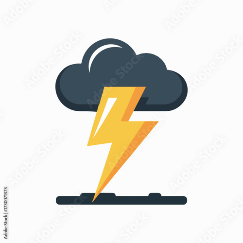 Dark storm cloud with a bright yellow lightning bolt striking down, symbolizing power and danger.