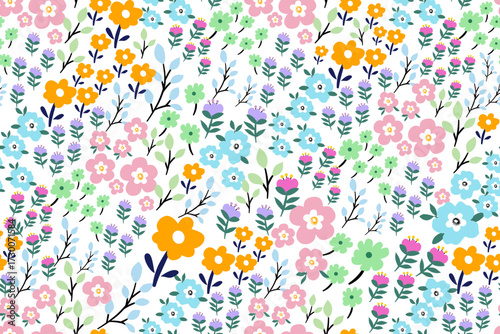 Abstract hand drawn flowers seamless pattern with florals for fabric, textile, clothing, poster, cover, banner, wall art, home decor, background. Vector illustration