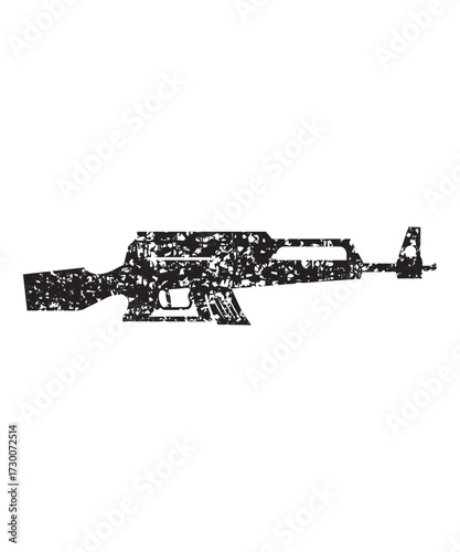 Grunge Rifle Silhouette Military Weapon Isolated on White.