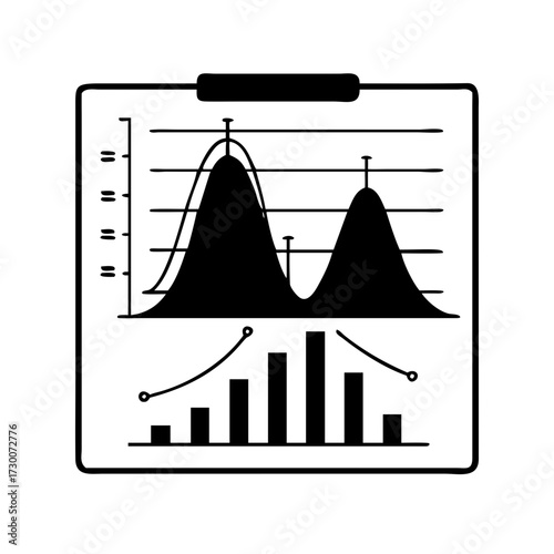 Illustration of statistical data analysis with two probability distribution curves and a bar chart