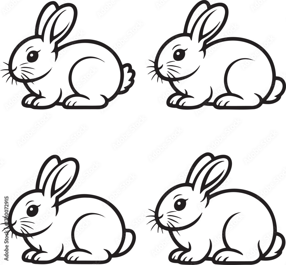 Fototapeta premium Set of Rabbit Outline vector illustration isolated On Transparent Background