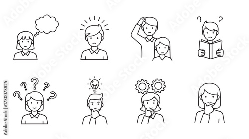 Collection of hand drawn emotive icons representing thought ideas and feelings vector