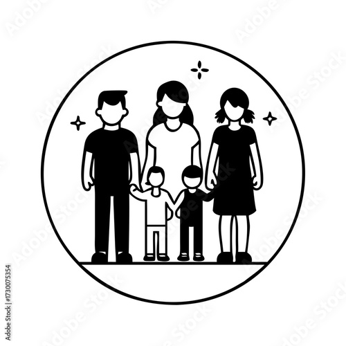 Vector art of family portrait with two children in a circle a happy family standing together holding hands in a circle