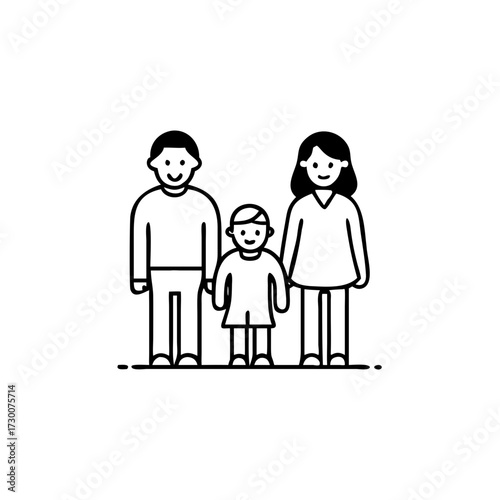 Vector art of a happy family portrait with a child a father, mother, and child standing together, symbolizing family love