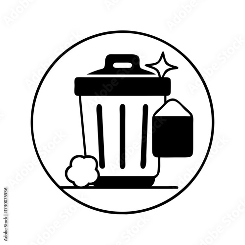 Vector art of a clean trash can with a sparkle symbol, representing cleanliness and waste disposal