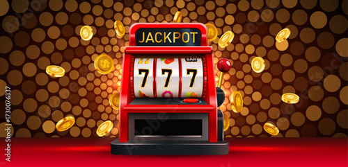 Slot machine wins the jackpot. 777 Big win concept. Casino jackpot. Vector illustration