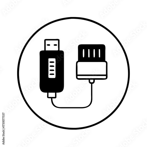 Vector art of icon of a usb flash drive and a usb typec connector connected by a wire