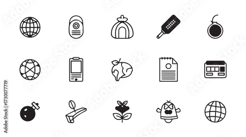 Collection of stylized icons representing diverse objects and concepts for modern design projects vector