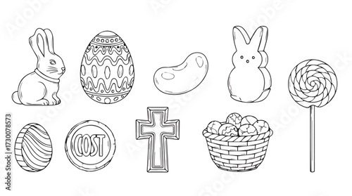 Collection of easter treats outline icons isolated sweet holiday symbols decorative elements vector