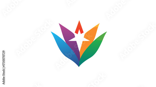 Free Download Abstract Colorful Star Graphic Design with Vibrant Gradient Petal Shapes on White Background, Modern Emblem Concept - GFXLoad