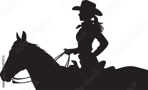 one cowgirl riding horses silhouette vector illustration