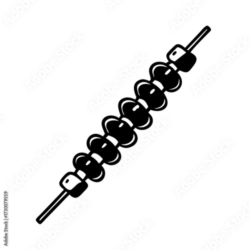Vector art of simple black and white illustration of a skewer with round food items