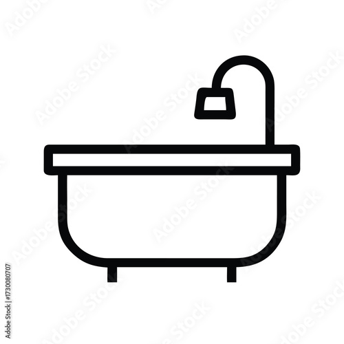 Simple bathtub icon with shower head minimalist line art symbol for bathroom amenities and hygiene