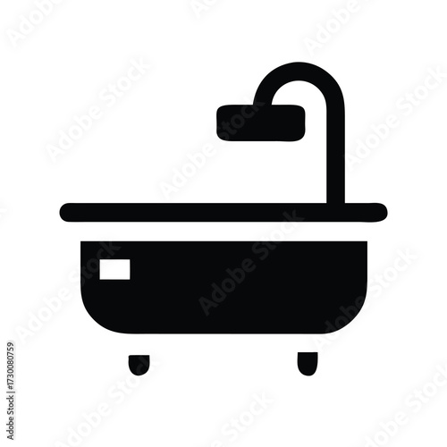Simple black icon of a bathtub with shower head and faucet for bathroom design