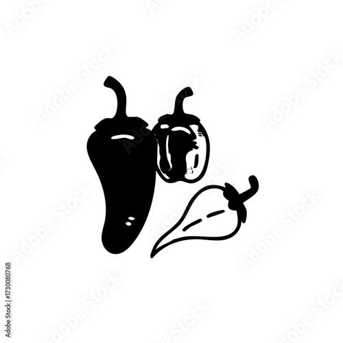 Vector art of minimalist line art illustration of a group of chili peppers, , perfect for foodrelated designs