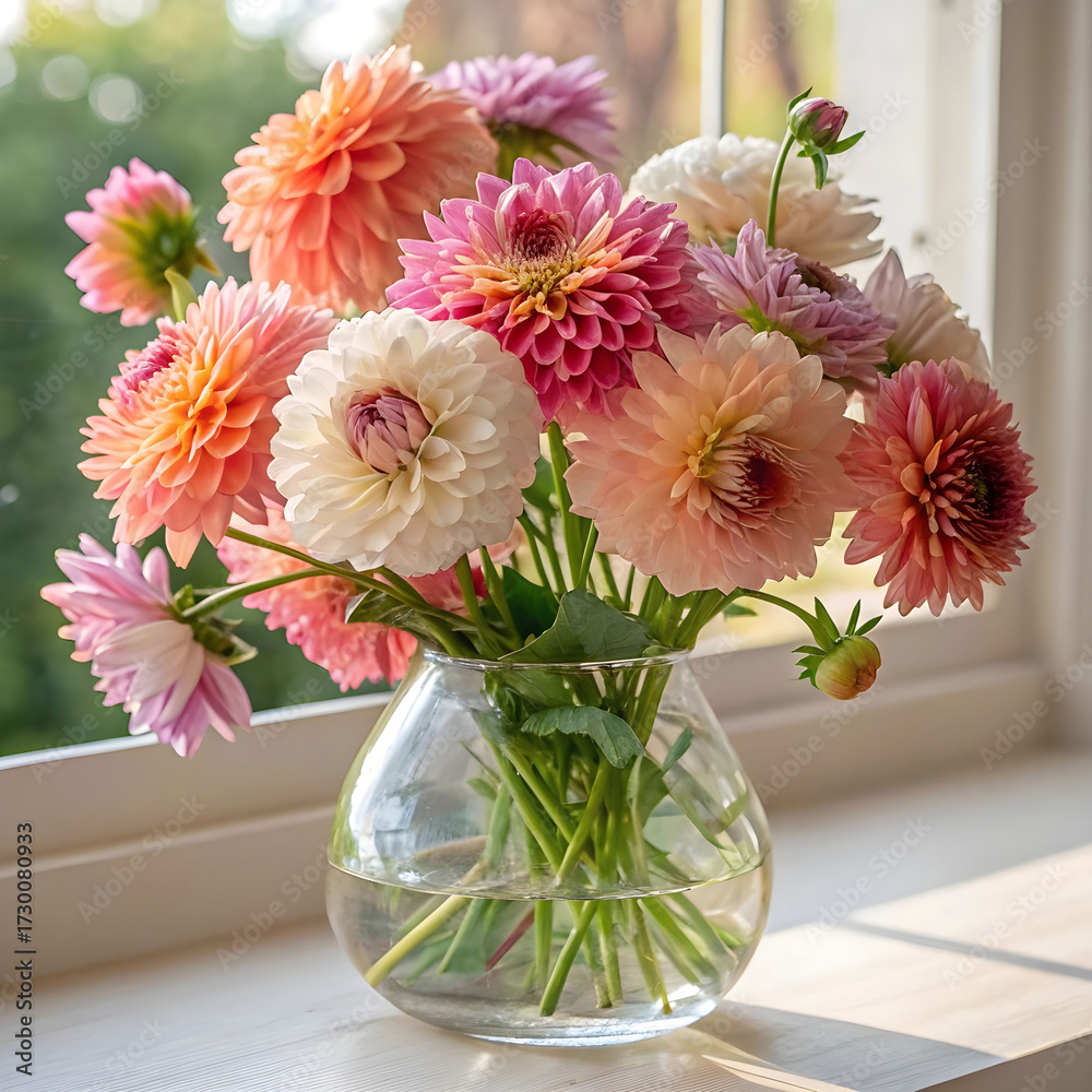 Fototapeta premium glass vase with beautiful flowers