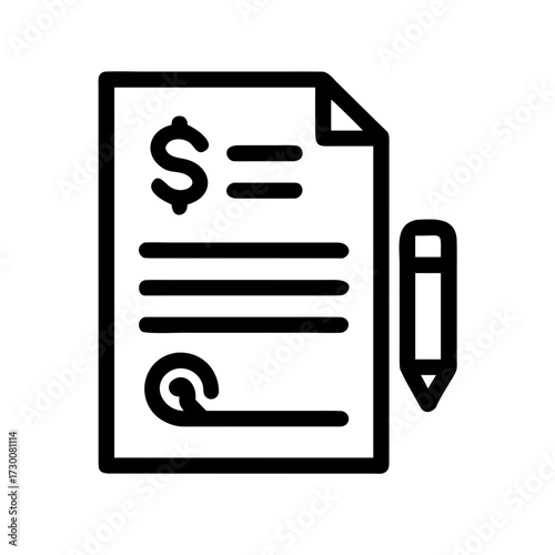 Contract sales agreement document with dollar sign and pencil icon for business and legal transactions