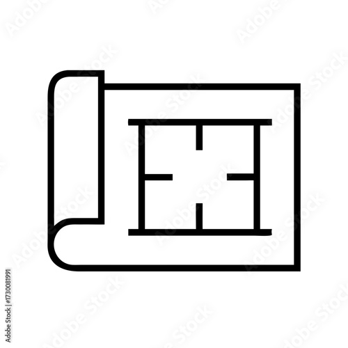 Architectural Blueprint Plan Vector Icon for Construction, Engineering, and Real Estate Projects - Minimalist Black Outline Design for Websites, Apps, and Presentations