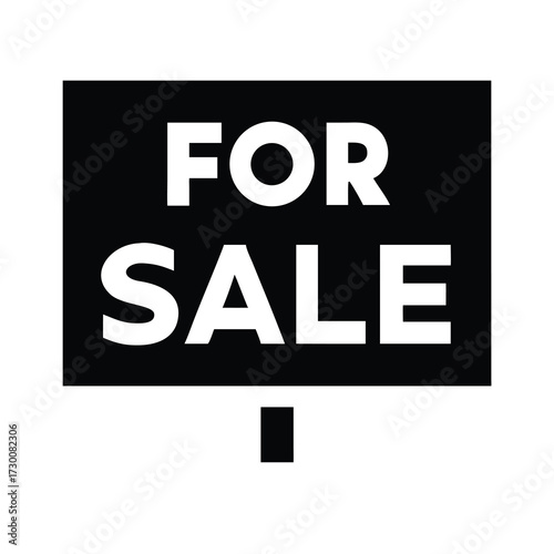 Bold black and white for sale sign indicating property or item availability for purchase