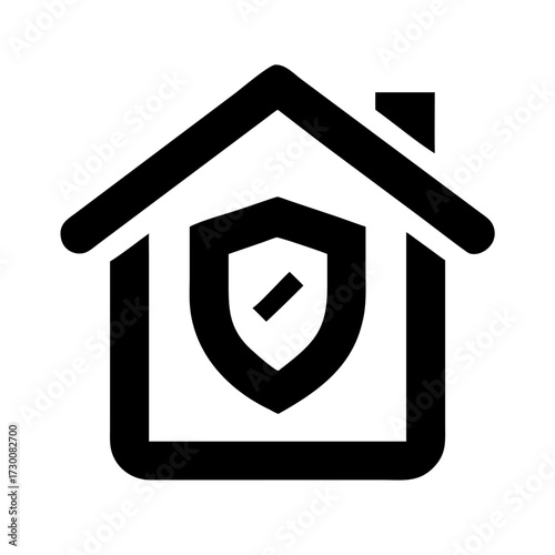 Home security system emblem protecting residence safety icon with shield and checkmark symbol