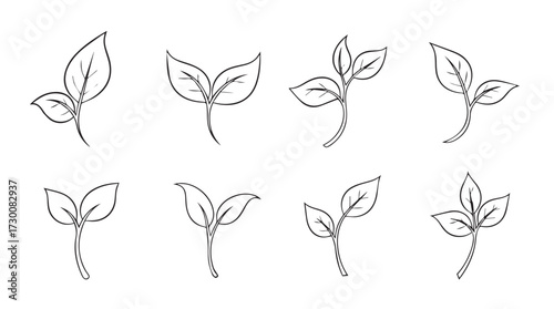 Eight delicate hand drawn seedling sprouts botanical sketch collection organic growth concept vector