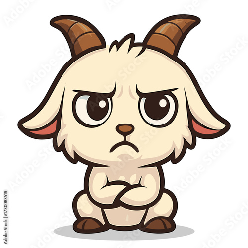 cartoon goat stares forward arms crossed