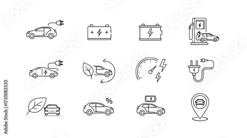 Electric car charging icons and symbols for sustainable transportation and automotive industry vector