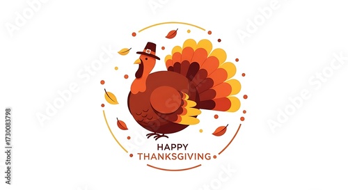 Happy Thanksgiving Turkey Illustration.