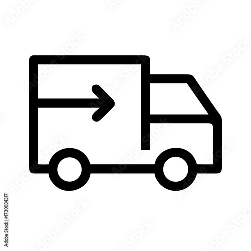 Simple outline icon of a moving truck with arrow indicating forward motion for delivery or logistics