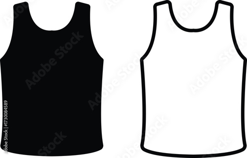 Tank Top Icon Set and Sleeveless Shirt Vector Collection Group of Sportswear, Undershirt, Singlet, Vest, Gymwear, Activewear, Casualwear Symbol in Black Flat and Line Style