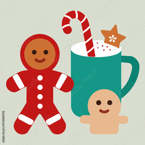 Christmas Food Vector Set _ Cookies, candy canes, gingerbread man, hot cocoa, flat vector style.